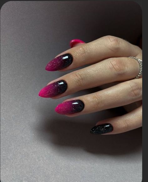 Black Pink Ombre Nails, Pink Black Ombre Nails, Pink And Black Ombre Nails, Black And Pink Ombré Nails, Pink To Black Ombre Nails, Pink And Black Ombre Acrylic Nails, Ombre Nails Black And Purple, Purple Black Ombre Nails Almond, Pink Black Nails