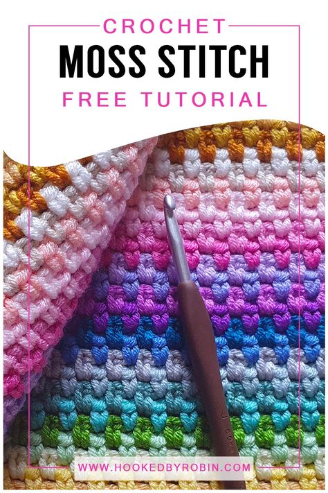 Crochet Moss Stitch [Free Video Tutorial & Written Pattern!] Free Crochet Moss Stitch Blanket Patterns, Moss Stitch Afghan Free Pattern, Double Crochet Moss Stitch, Moss Crochet Blanket, How To Create A Crochet Pattern, Moss Stitch Crochet Tutorial, Moss Stitch Crochet Blanket Pattern, Free Crochet Patterns For Afghans Using Variegated Yarn, Crochet Stitches For Blankets Free