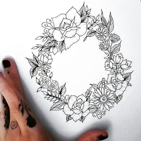 I have some space available tomorrow to tattoo. DM me if you wanna get something pretty 🤗 . . #floral #wreath #flowers #roses #botanical… Floral Wreath Tattoo, Fineliner Drawing, Flower Illustration Pattern, Wreath Tattoo, Tattoo Zeichnungen, Flowers Wreath, Wreath Drawing, Disney Tattoo, Female Tattoo Artists