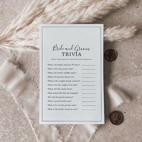 Activity Calligraphy, Bride And Groom Trivia, Rustic Bride And Groom, Wedding Shower Activities, Bachelorette Party Game, Simple Bridal Shower, Rustic Bride, Couple Wedding Shower, Bachelorette Party Supplies