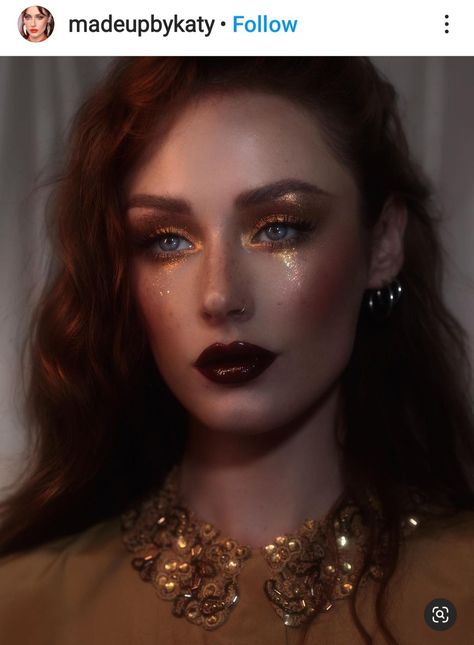 Fantasy Glam Makeup, High Fae Makeup, Dark Moody Makeup, Regal Makeup Look, Autumn Aesthetic Makeup, Magic Makeup Looks, Celestial Eye Makeup, Fantasy Wedding Makeup, Fantasy Makeup Goddesses