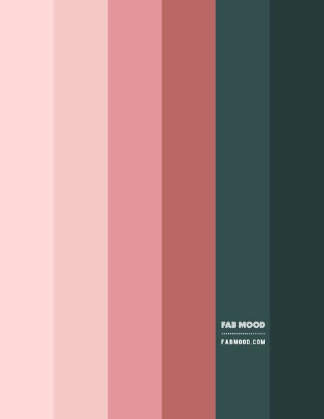 Green and Pink Colour Scheme for Living Room | Cinnamon rose color Art Deco Pink Color Palette, Pallet Of Colors, Dark Green And Light Pink Color Palette, Pink Home Color Schemes, Paint Colors That Go With Pink, Dark Green Pink Living Room, Pink Dark Green Bedroom, Dark Green And Pink Colour Palette, Forest Green And Pink Living Room