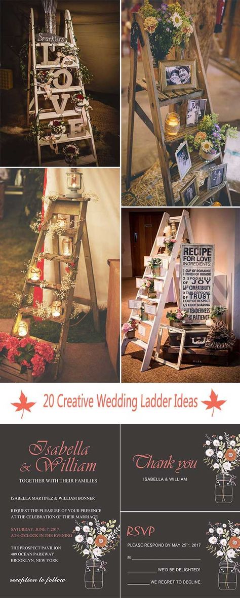 Ladder Decor Wedding, Wedding Ladder, Rustic Ladder Decor, Shabby Chic Wedding Table, Wedding Table Inspiration, Chic Wedding Table, Ladder Wedding, Wedding Centerpeices, Navy Wedding Colors