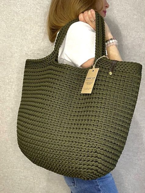 Big Bag Crochet, Crochet Big Bag, Big Crochet Bag, Big Crochet, Striped Bags, Crochet Rope, Crochet Handbags Patterns, Handbag Pattern, Crochet Tote Bag