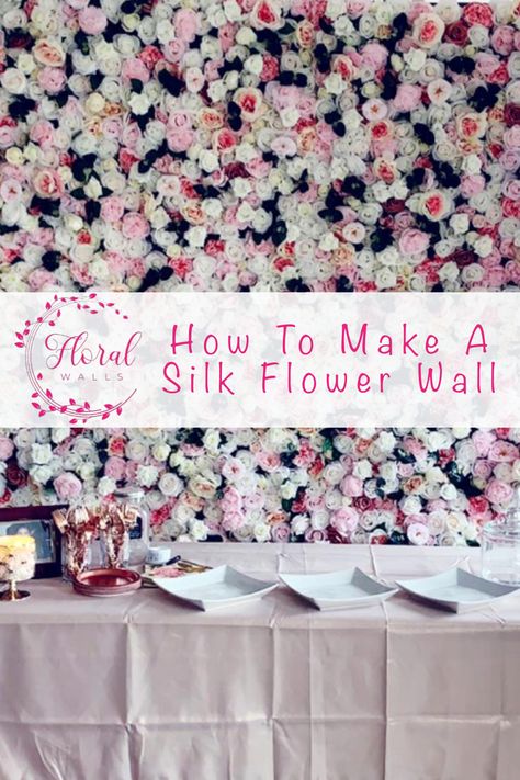 Here is a guide that includes materials and steps for making your very own silk flower wall. #WeddingIdeas #BabyShowerIdeas #FlowerIdeas #BridalShowerIdeas #FlowerWall #FlowerBackdrop #DIY How To Make A Flower Wall, Diy Flower Wall Backdrop How To Make, Diy Flower Wall Bedroom, Flower Wall Bedroom, Diy Flower Backdrop, Flower Wall Art Diy, Silk Flower Wall, Flower Wall Rental, Diy Flower Wall