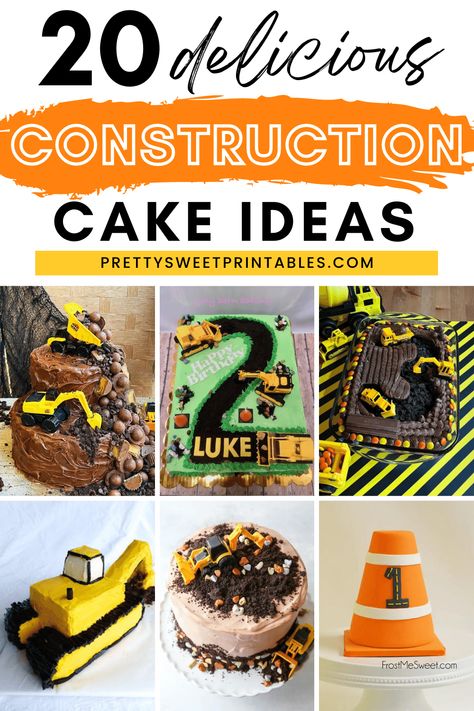 construction cake ideas Construction Sheet Cake For Boys, Construction 2nd Birthday Party Cake, Easy Truck Cake, Construction 2nd Birthday Cake, Digger Cake Construction Birthday, Construction Bday Cake, Truck Themed Birthday Cake, Easy Construction Cake, Dump Truck Cakes For Boys