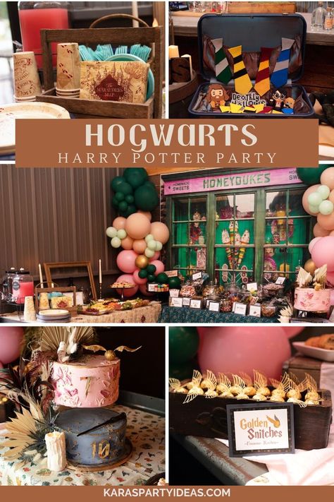 Diagon Alley Party Decor, Harry Potter Party On A Budget, Harry Potter Centerpiece Ideas Diy, Hogsmeade Party, Diagon Alley Party, Harry Potter Elegant Party, Diy Platform 9 3/4, Diagon Alley Decorations, Harry Potter Party Signs