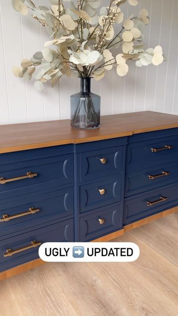 Midnight Blue Furniture, Midnight Blue Painted Furniture, Navy Blue Dressers Painted, Midnight Blue Chalk Paint Furniture, Navy Chalk Paint Dresser, Dark Blue Dressers Painted, Post Bed Frame, Dresser Midnight Blue, Navy Blue Furniture