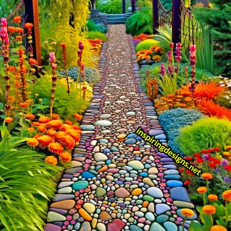 These Stunningly Creative Garden Walkways Turn Your Yard into a Gallery Creative Garden Walkways, Paving Stone Walkway, How To Make A Mosaic Walkway, Mosaic Tiles Garden, Colorful Stepping Stones, Mosaic Walkways Pathways Diy, Garden Paths And Walkways Cool Ideas, Creative Walkways, Stone Walkways Paths