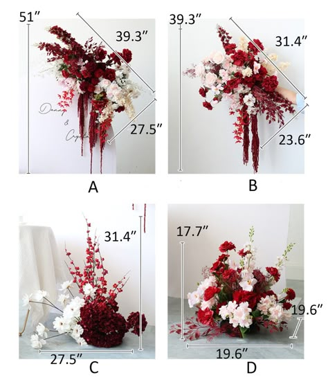 White And Red Floral Arrangements, Outdoor Wedding Backdrop, Red Flower Arrangements, Floral Mechanics, Outdoor Wedding Backdrops, Arch Arrangement, Valentine Backdrop, Backdrop Floral, Wedding Sign Decor