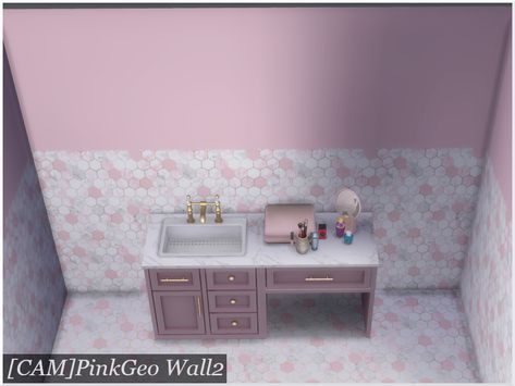 The Sims Resource - PinkGeo Tile Wall2 Pink Tiles, Damask Wallpaper, Pink Bathroom, Sims Community, Pink Wall, Electronic Art, Sims 4 Cc, Pink Walls, Retro Wall