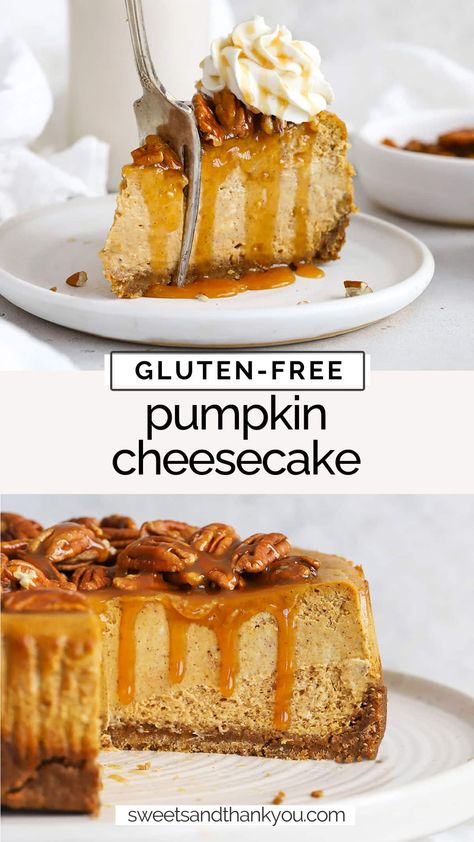 Spooky Desserts Gluten Free, Gluten Free Pumpkin Pie Cheesecake, Best Gluten Free Pumpkin Pie, Gluten Free Pumpkin Cheesecake Bites, Vegan Gluten Free Pumpkin Cheesecake, Gluten Free Pumpkin Cheesecake Recipe, Fall Dessert Gluten Free, Gluten Free Pumpkin Crisp, Gluten Free Autumn Desserts