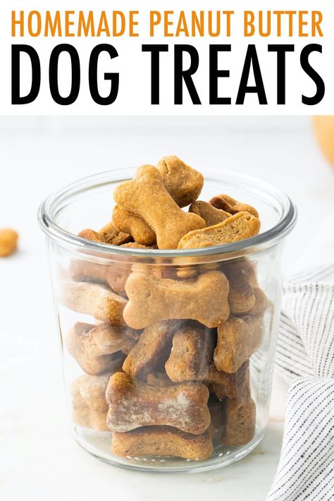 These homemade peanut butter dog treats are so easy and you only need four ingredients. Pups will love the peanut butter flavor! Homemade Peanut Butter Dog Treats Recipe, Dog Treat Recipes Easy, Making Dog Treats, Dog Treats Homemade Peanut Butter, Homemade Peanut Butter Dog Treats, Homemade Dog Treat Recipes, Dog Treats Homemade Easy, Easy Dog Treat Recipes, Easy Dog Treats