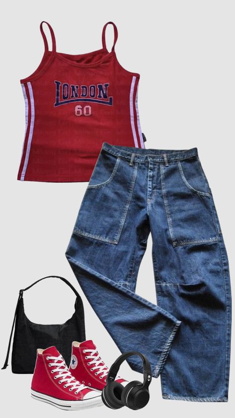 red white and blue #redwhiteblue #ootd #outfit #outfitinspo #baggyjeans #converse Red Converse Outfit, Top Clothing Brands, Inspiration For Women, Downtown Outfits, Top Clothing, Outfits With Converse, 2000s Fashion Outfits, Swaggy Outfits, Clothing Brands