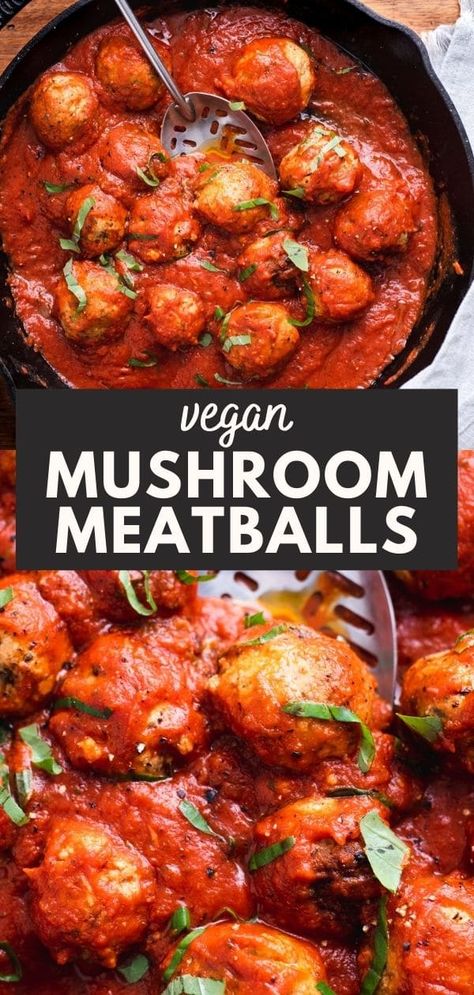 Homemade vegan meatballs are made with chickpeas, mushrooms, and classic meatball ingredients. Easy to freeze for later dinners! #vegandinner #homemade #veganrecipes #veggieballs Mushroom Walnut Meatballs, Vegan Meals You Can Freeze, Vegan Meatballs Mushrooms, Homemade Vegan Meatballs, Vegan Italian Meatballs, Vegan Mushroom Recipes Healthy, Vegan Mushroom Meatballs, Easy Vegan Mushroom Recipes, Mushroom Meatballs Recipes