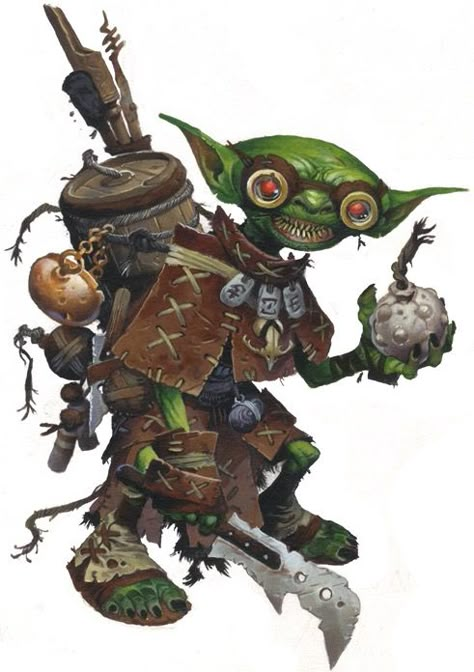 Iconic Alchemist Fumbus by Wayne Reynolds, goblin, Pathfinder, PF2, 2e, Second Edition, bomb, PC, NPC, player, character Wayne Reynolds, Goblin Art, Pathfinder Character, Dnd Races, Goblin King, Pathfinder Rpg, Green Goblin, Fantasy Races, Fantasy Monster