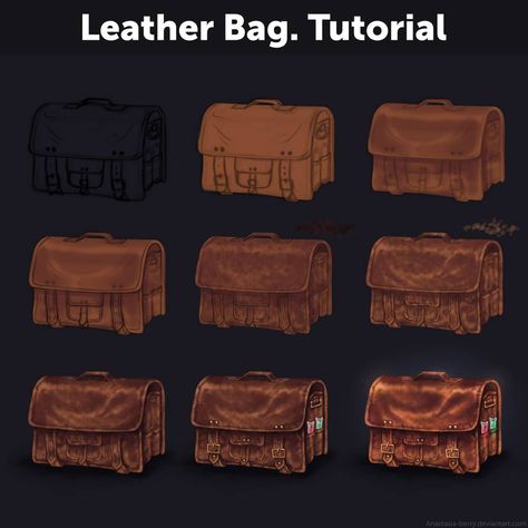 Leather Bag. Tutorial by https://www.deviantart.com/anastasia-berry on @DeviantArt Leather Bag Tutorial, Draw Tutorial, Leather Tutorial, Concept Art Tutorial, Digital Painting Techniques, Procreate Ipad Art, Texture Drawing, Hand Painted Textures, Bag Tutorial