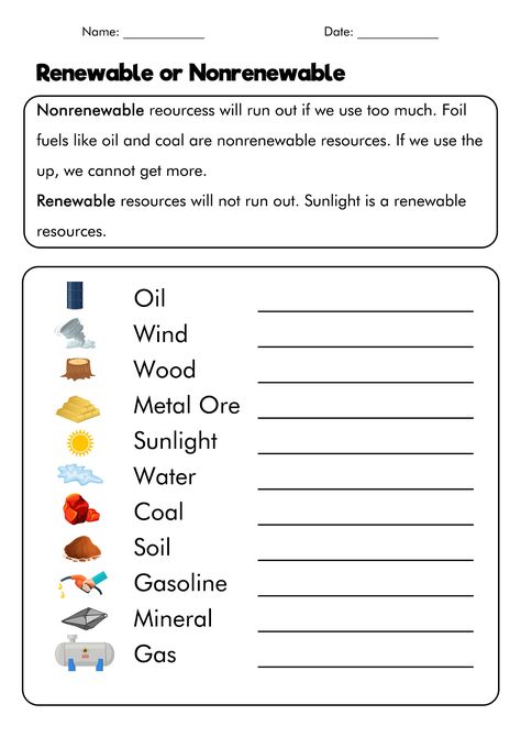 Renewable Energy Science Project, Renewable And Nonrenewable Resources Activity, Renewable And Nonrenewable Resources Worksheet, Renewable Resources Activities, Renewable And Non Renewable Energy, Renewable And Non Renewable Resources, Nonrenewable Resources Activities, Non Renewable Resources, Renewable Energy Activities