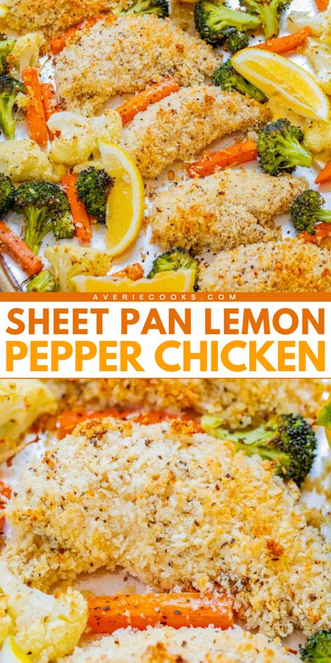 An EASY 30-minute sheet pan meal that’s healthy and full of zesty lemon pepper flavor in every bite! The chicken is juicy on the inside and crispy on the outside without having to fry it! You can customize the veggie choices based on your favorites! Lemon Pepper Chicken And Veggies, Lemon Pepper Chicken And Broccoli, Easy Sheet Pan Chicken Recipes, Sheet Pan Chicken And Broccoli Recipes, Baked Chicken And Veggies Recipes, Sheet Pan Stir Fry Chicken, Chicken And Vegetables Sheet Pan, Sheetpan Dinner Chicken, One Sheet Chicken And Veggies