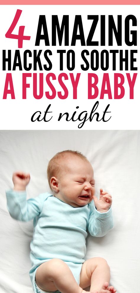 Do you have a fussy baby at night? Most babies experience the witching hour between 5 to 11 pm. Learn tricks to calm your crying newborn at night and sleep tips to help get you through the baby witching hours! Different Baby Cry Sounds, Fussy Baby At Night, Baby Schlafplan, Fussy Newborn, Colic Baby, Newborn Schedule, The Witching Hour, Newborn Baby Care, Newborn Baby Tips