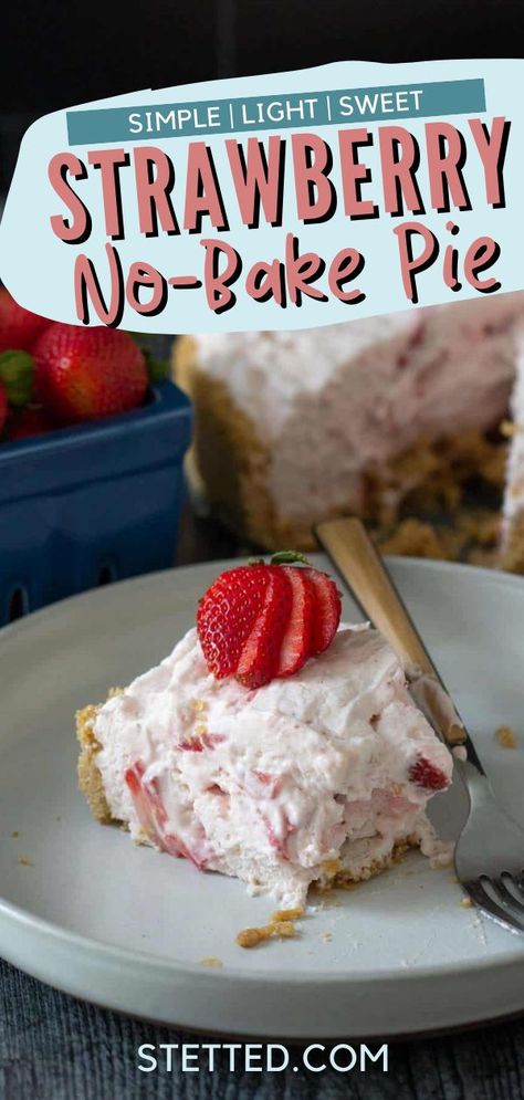 This Strawberry No-Bake Pie is a delicious chiffon pie made up of a graham cracker crust, whipped cream, strawberries, and beautiful swirls of a perfectly sweet strawberry sauce. This dessert is light and airy and it’s a great recipe to make on a hot day when you don’t want to use your oven! Strawberry Whipped Cream Pie, Strawberry Whip Cream Dessert, Strawberry And Whipped Cream Desserts, Fresh Strawberry Pie With Graham Cracker Crust, Strawberry Pie Desserts, Fresh Strawberry Cream Pie, Strawberry Chiffon Pie, Strawberry Pie With Graham Cracker Crust, Strawberry Cool Whip Desserts