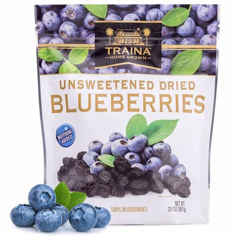 Traina Home Grown Unsweetened Dried Blueberries - Healthy & Non-GMO, Natural Sweet Flavor Fruit No Sugar Added, Perfect Snack In Resealable Pouch (20 Oz) Dried Blueberries, Snack Foods, Home Grown, No Sugar, Non Gmo, Blueberries, Grapes, Snack Recipes, Pouch