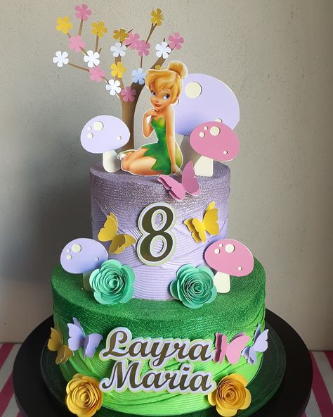 Bolo Da Tinker Bell, Tinker Bell Birthday Party Decorations, Tinkerbell Cake Ideas, Happy Birthday Cake Girl, Bolo Tinker Bell, Tinkerbell Birthday Cakes, Tinkerbell Party Theme, Fairytale Birthday Party, Fairytale Birthday