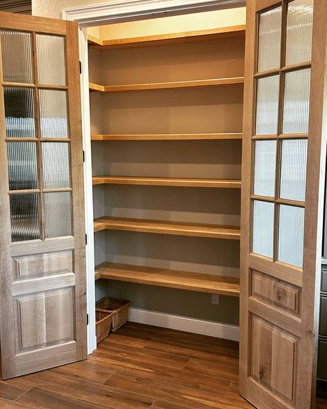 Transforming spaces one door at a time! Just installed these stunning closet doors that truly elevate the room. Doors aren't just functional; they're the centerpiece of your home. Ready to upgrade your space? Email me at northernedgewoodshop@gmail.com for a personalized quote today. #pantrydoors #pantrydecor #pantry #closet #closetgoals #woodworking #HomeRenovation #HomeImprovement #doors #door #HomeDesign #customdoor #DreamHome Built Out Pantry Closet, Small Pantry With Sliding Door, Adding Kitchen Pantry, Walk In Pantry With Barn Door, Convert Closet Into Pantry, Update Small Pantry Closet, Non Walk In Pantry Ideas, Closet Pantry With Countertop, Laundry Closet To Pantry