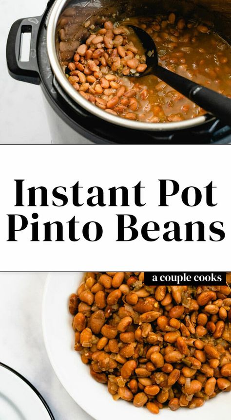 Instant Pot pinto beans are easy to cook from dry in a pressure cooker: no soaking required! Serve them straight or with Mexican flavors as a simple side. #pintobeans #pinto #beans #instantpot #pressurecooker Instant Pot Pinto Beans, Taco Side Dishes, Winter Salad Recipes, A Couple Cooks, Mexican Flavors, Cooking Dried Beans, Vegetarian Cookbook, Couple Cooking, Best Gluten Free Recipes