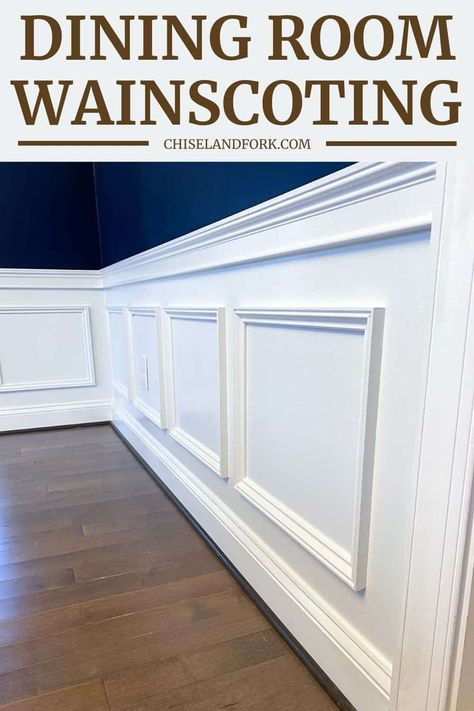 Dining Room Wainscoting Farmhouse, Panel Moulding Dining Room, Dinning Room Waynes Coating Wainscoting Ideas, White Wainscoting Dining Room, Dining Room Paneling Ideas, Wainscoating Dining Area, Waynes Coating Dinning Room, Dining Room White Wainscoting, Wanescoting Ideas Dining Rooms