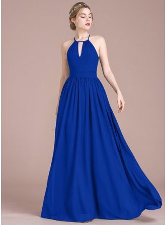 A-Line/Princess Scoop Neck Floor-Length Chiffon Bridesmaid Dress With Ruffle Scoop Neck Prom Dress, Princess Line Dress, Áo Blu, Ruffle Prom Dress, Floor Length Chiffon Bridesmaid Dresses, Floor Length Prom Dresses, Dresses Chiffon, فستان سهرة, Chiffon Prom Dress