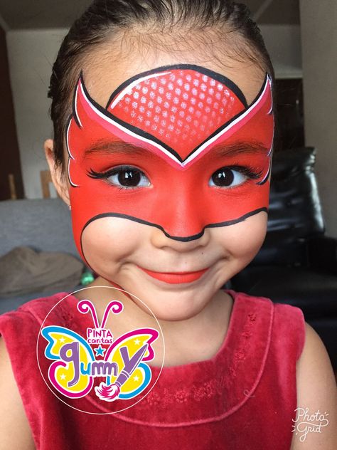 Owelette Face Painting Owlette Face Paint, Superhero Face Painting, Mask Face Paint, Girl Face Painting, Face Painting Tutorials, Yakuza Tattoo, Face Painting Easy, Kids Face Paint, Belly Painting