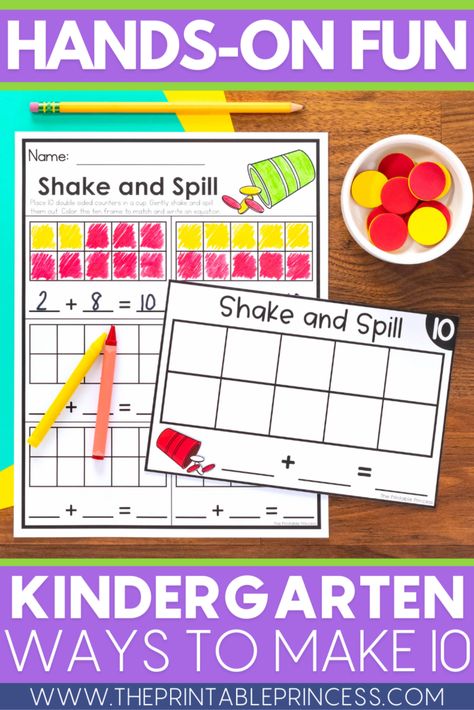 Shake Spill And Count, Making Tens Activities, Shake And Spill 10, Adding To 10 Activities, Adding Within 10, Addition Within 10 Activities, Shake And Spill Kindergarten Free, Make 10 Activities, Making Ten Kindergarten