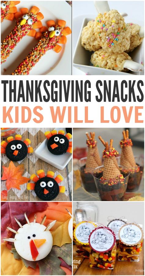 Yummy Thanksgiving Snacks Kids Will Love! These treats are perfect for school parties or family dinners!  - Kreative in Life Thanksgiving Snacks Kids, Turkey Treats For Kids, Thanksgiving Snack Ideas, Thanksgiving Snacks For Kids, Thanksgiving Kid Snacks, Snack Activities, Thanksgiving Kid Recipes, Kids Friendsgiving, Thanksgiving Fruit