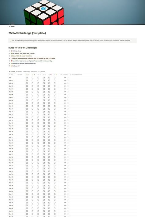 Interested in the 75 soft Challenge? Use this notion template to help track your progress. The goal of the challenge is to help you develop mental toughness, self-confidence, and self-discipline. This challenge is simpler and more flexible than TikTok’s famous 75 Hard Challenge. Be mentally tough & gain self confidence with  this free notion template. Gain Self Confidence, 75 Soft Challenge, Soft Challenge, 75 Soft, Track Your Progress, 75 Hard, Wellness Tracker, Mental Toughness, Small Business Planner