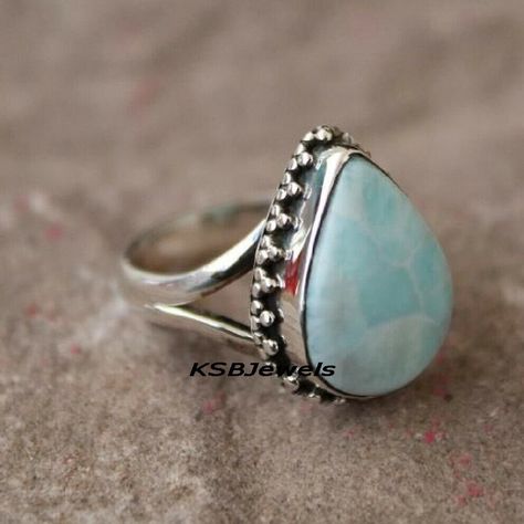 Rings Hippie, Hippie Rings, Blue Gemstone Rings, Larimar Ring, Larimar Rings, Larimar Jewelry, Crown Chakra, Ring Promise, Negative Emotions