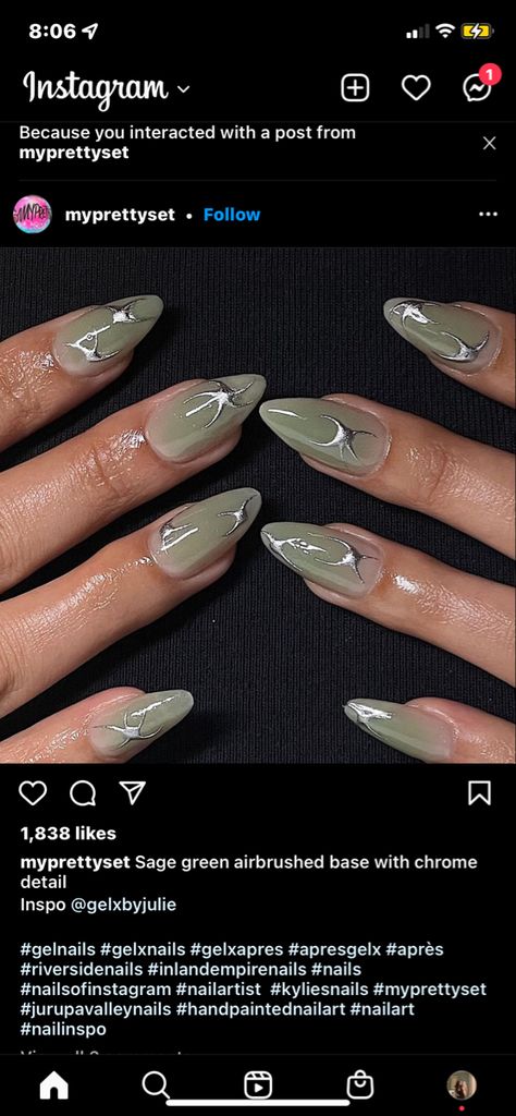 Sage Green Douyin Nails, Edgy Green Nails, Jade Green Nails Acrylic Short, Short Jade Nails, Nail Art Hijau Sage, Sage Green Ombre Nails, Green Korean Nails, Jelly Ombre Nails, Nail Art Sage Green