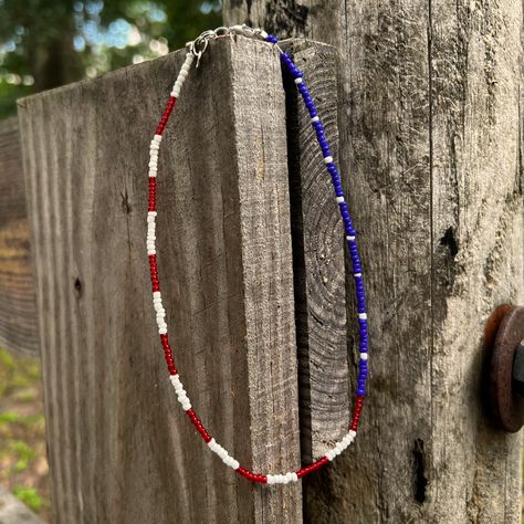 Handmade By Me :) You Can Choose Between 14” And 16” Rock N Roll Beaded Bracelets, American Flag Beaded Necklace, 4th Of July Beaded Necklace, 4th Of July Seed Bead Bracelets, Red White And Blue Necklace, Fall Things To Make And Sell, 4th Of July Necklace, Fourth Of July Beaded Bracelets, Western Seed Bead Bracelets