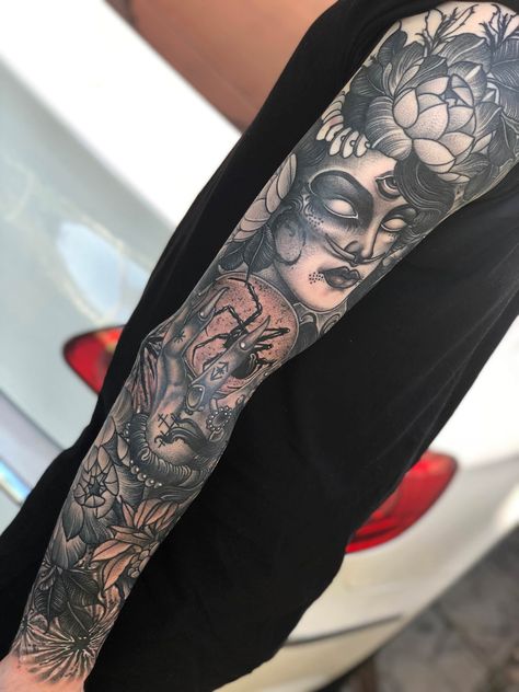 Fresh Witch Doctor sleeve Goth Floral Sleeve Tattoo, Voodoo Sleeve Tattoo, Witchy Arm Sleeve Tattoo, Witch Sleeve Tattoo, Witchy Tattoo Sleeve, Witch Doctor Tattoo, Witchy Sleeve Tattoo, Witch Tattoo Sleeve, Witchy Tattoos Sleeve