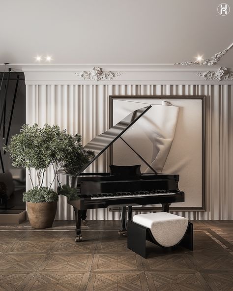 C L A S S Y. :: Behance Piano Home Decor, Piano Interior Design, Room With Grand Piano, Piano Nook, Piano In Living Room, Living Room With Piano, Luxury Piano, Piano Room Design, Grand Piano Living Room