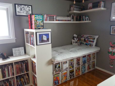 Kleefeld on Comics: On Fandom: The Kleefeld Comics Library Doll Shelves, Comic Organization, Comic Book Rooms, Comic Book Storage Ideas, Comic Storage, Book Storage Ideas, Comic Book Display, Comic Room, Comic Book Storage