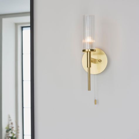 Brass & Bronze Bathroom Wall Lights Bronze Bathroom, Metal Wall Lamp, Bathroom Ceiling Light, Brass Bathroom, Brass Wall Light, Glass Wall Lights, Ribbed Glass, Glass Bathroom, Bathroom Wall Lights