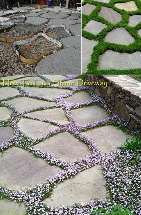 38+ Creative Patio & Garden Floor Decorating Ideas With Patterns For 2020 How To Make Lava, Simple Landscaping, Pelan Rumah, House Ranch, Stone Driveway, نباتات منزلية, House Simple, Garden Floor, Garden Paving