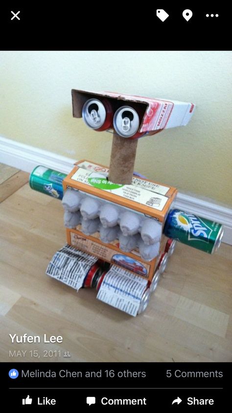 Recycle robot, aka Wali Trash Robot Project, Junkbots Ideas, Robot Using Recycled Materials, Make A Robot Out Of Recycled Items, Recycled Crafts Robot, Robot Recycled Materials, Robot Made Out Of Recycled Materials, Recycle Robot Project Ideas, Diy Robot From Recycled Material