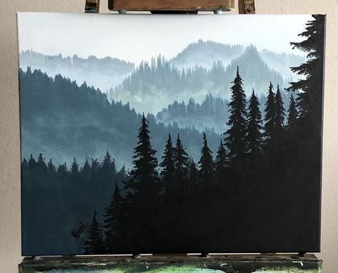 Pine Tree Painting, Pine Tree Art, Painting Background, Forest Painting, Acrylic Painting Tutorials, Simple Acrylic Paintings, Forest Art, Mountain Paintings, Beginner Painting