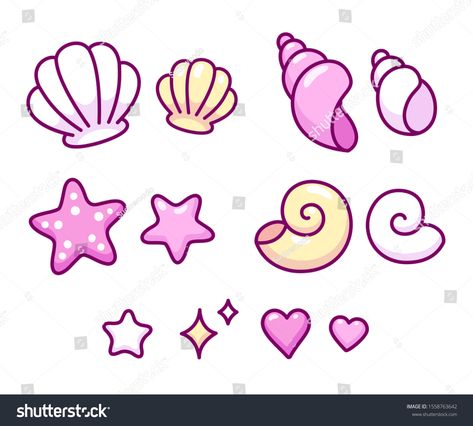 Cute cartoon seashell doodle icon set. Hand drawn sea shells, conches, cockleshells and starfish. Isolated vector clip art illustration. #Ad , #sponsored, #Hand#set#sea#drawn Ocean Drawing Easy, Pebble Ideas, Seashell Drawing, Ramadan Journal, Tiny Designs, Shell Drawing, Cartoon Sea Animals, Ocean Drawing, Images Hello Kitty