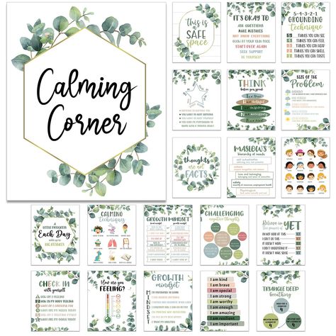 PRICES MAY VARY. Calming Corner Poster Set: you will get 20 pieces of feelings poster in 20 kinds of styles, each measures about 10 x 8 inches/ 25 x 20 cm, assorted styles to show different cooling methods and incentives, creating a peaceful and harmonious environment for your babies Fresh and Lively Design: our emotions poster mainly features eucalyptus elements, printed with barometer, character, cloud, geometric figure and some calm down methods, lovely and vibrant, helpful for allowing your Preschool Classroom Decorations, Nature Classroom Decor, Calming Corner Classroom, Educational Posters For Kids, Plant Classroom, Classroom Checklist, Teaching Safety, Spider Spray, Feelings Poster