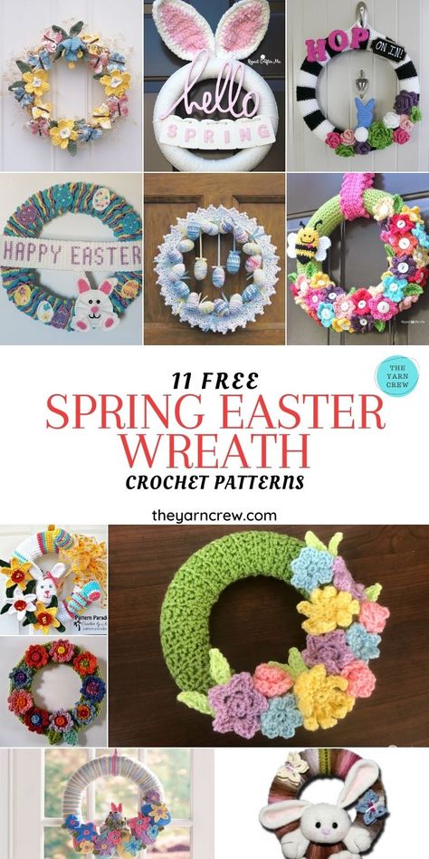 Crocheted Wreaths Free Patterns, Crochet Wreaths Free Patterns, Free Crochet Wreath Patterns, Crochet Wreaths Ideas, Crochet Spring Flowers, Crochet Spring Decor, Easter Free Crochet Patterns, Free Spring Crochet Patterns, Crochet Spring Ideas