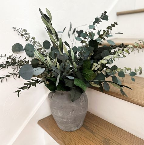 Mixed Eucalyptus and Greenery Arrangement, Home decor, Vase Arrangement. Vase NOT included Artificial Arrangements For The Home, Greenery Arrangements For Home, Fake Floral Arrangements Diy, Dried Flowers Ideas Decor, Vase With Eucalyptus, Neutral Floral Arrangements, Large Vase With Flowers, Bathroom Flower Decor, Greenery Floral Arrangements