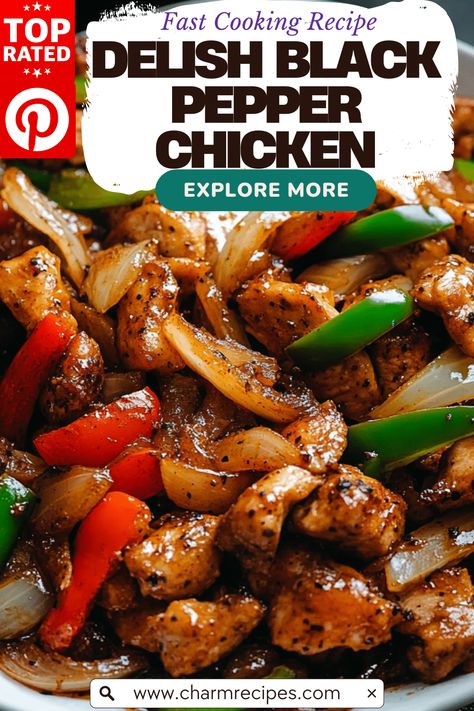 Black Pepper Chicken Blackened Pepper Chicken, One Pot Black Pepper Chicken Recipe, Black Pepper Chicken Chinese Recipe, Baked Chicken And Bell Pepper Recipes, Chicken Black Pepper Recipe, Black Pepper Chicken Healthy, Chicken Mushroom Bell Pepper Recipes, Healthy Recipes With Peppers, Keto Black Pepper Chicken